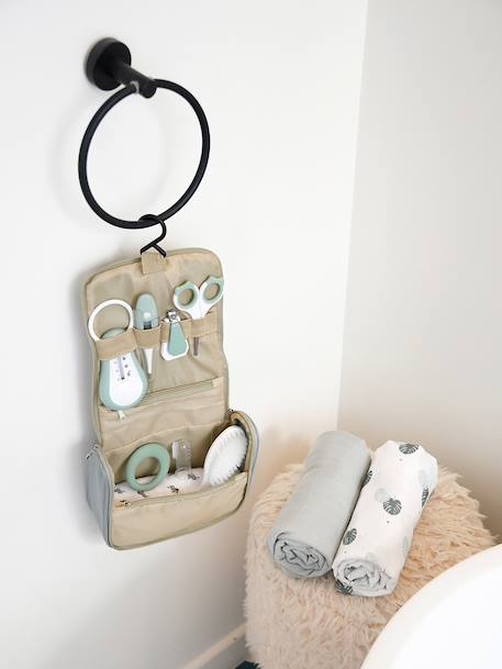 Toiletartikelen etui en 10 benodigdheden / toebehoren beige+saliegroen - vertbaudet enfant 
