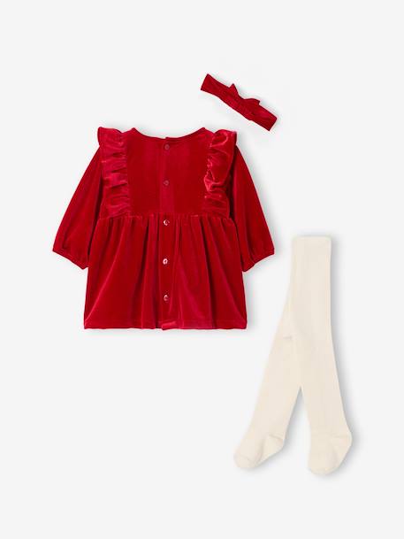 Ensemble naissance 3 pièces noël robe bandeau collants rouge - vertbaudet enfant 