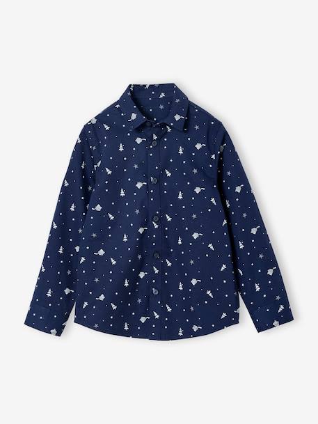 Kersthemd met print voor jongens blauw, bedrukt - vertbaudet enfant 