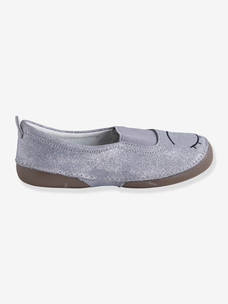 Chaussons élastiqués fille en cuir GRIS CLAIR - vertbaudet enfant 