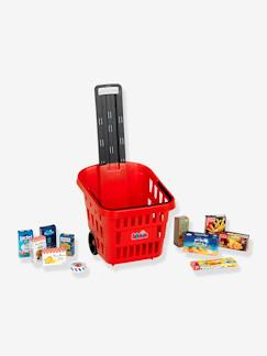 Jouet-Panier de course à roulettes garni de boites factices