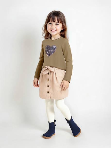 Tee-shirt fantaisie fille écru+olive+vert sauge - vertbaudet enfant 