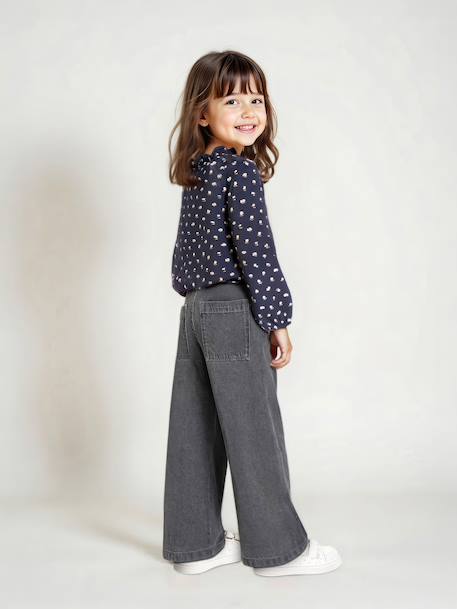 Jean fille large à pinces bleu moyen+denim gris - vertbaudet enfant 