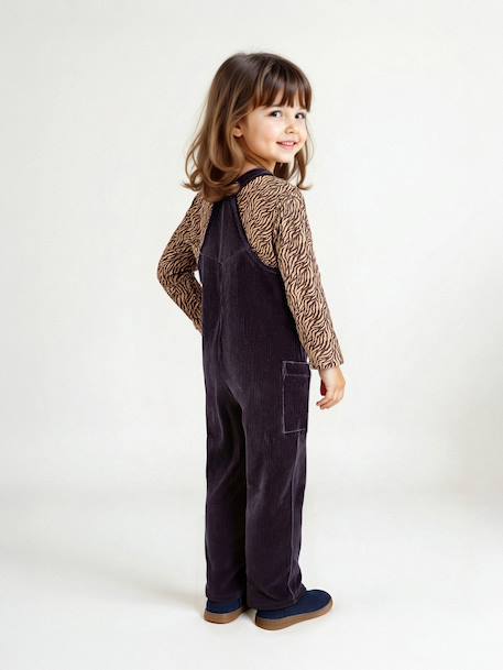Ensemble fille tee-shirt et salopette velours anthracite - vertbaudet enfant 
