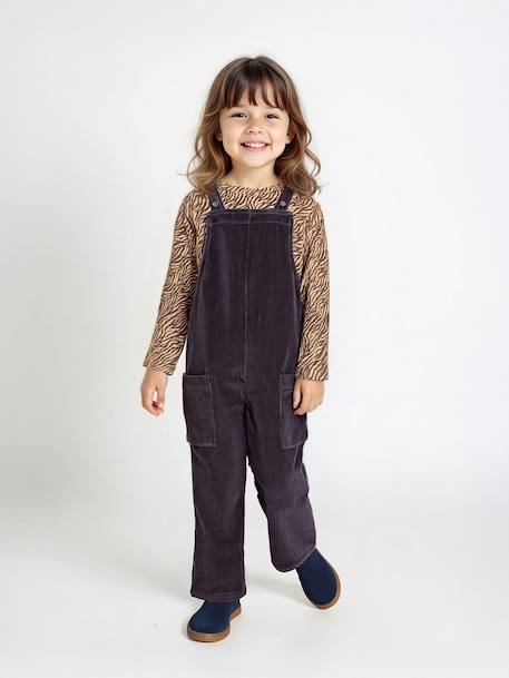 Ensemble fille tee-shirt et salopette velours anthracite - vertbaudet enfant 