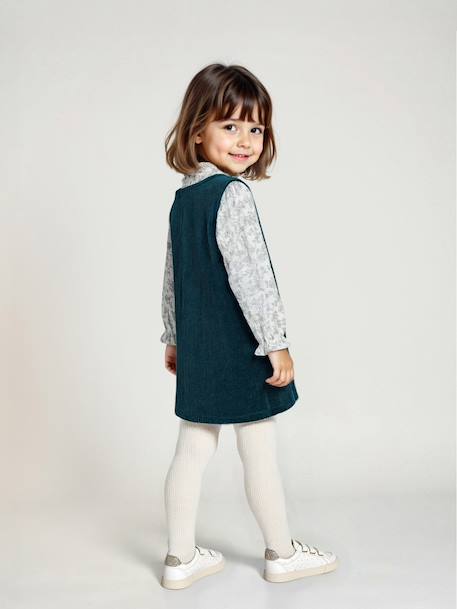Ensemble fille robe chasuble en velours et blouse gaze coton bleu pétrole - vertbaudet enfant 