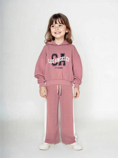 Set met sportieve sweater met capuchon + wijde joggingbroek voor meisjes oudroze - vertbaudet enfant 