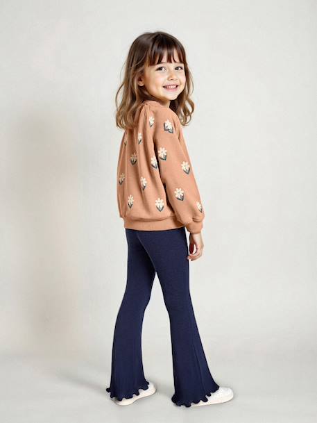 Set met sweater met print en uitlopende legging voor meisjes marineblauw+rozenhout - vertbaudet enfant 