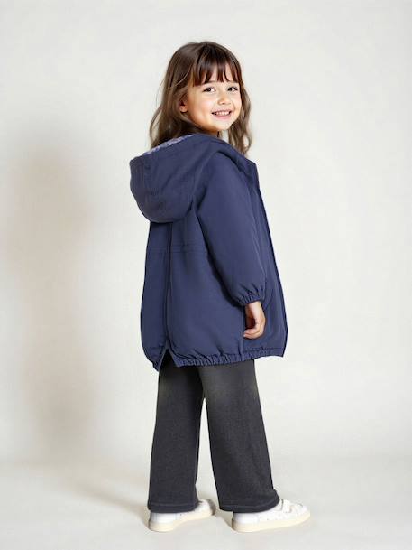 Meisjesparka met capuchon gevoerd met imitatiebont kameel+marineblauw+rozenhout+zwart - vertbaudet enfant 