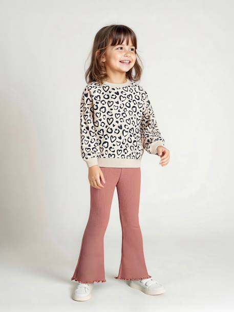 Set met sweater met print en uitlopende legging voor meisjes marineblauw+rozenhout - vertbaudet enfant 