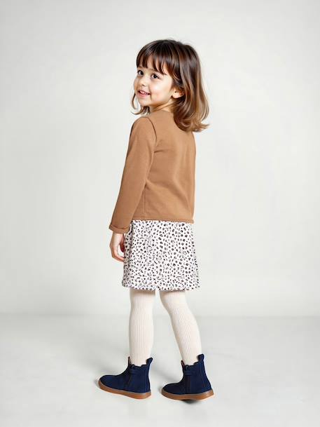 Ensemble fille cardigan et robe imprimée fleurs camel+mauve+moutarde+rose+vert de gris - vertbaudet enfant 