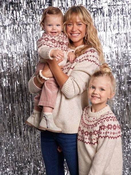 Pull jacquard enfant mixte noël capsule famille écru - vertbaudet enfant 