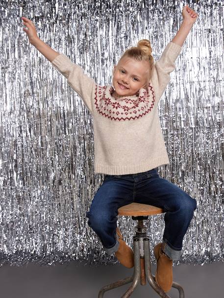 Pull jacquard enfant mixte noël capsule famille écru - vertbaudet enfant 