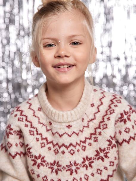 Jacquard trui gemengd kerst capsule familie ecru - vertbaudet enfant 