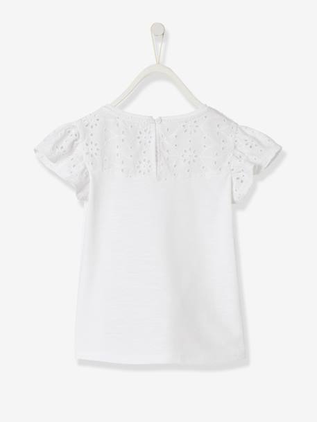 Meisjesshirt van Engels borduurwerk en mouwen met stroken marineblauw+WIT+ZACHTGROEN - vertbaudet enfant 