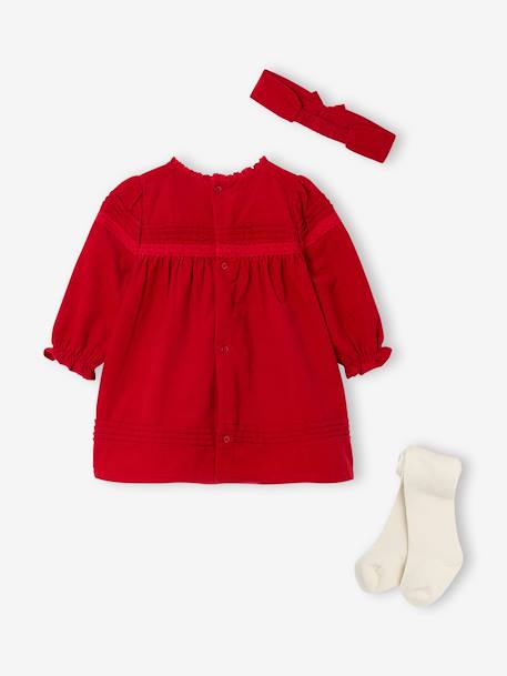 Ensemble naissance 3 pièces Noël robe + bandeau + collants rouge - vertbaudet enfant 