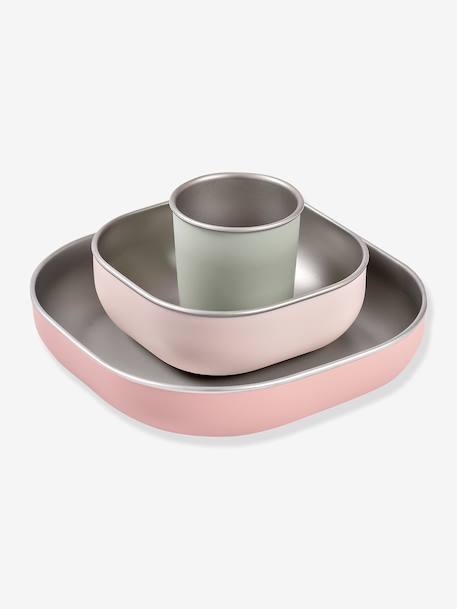 Coffret-repas 3 pièces inox rose+terracotta+vert sauge - vertbaudet enfant 