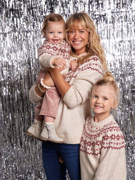 Pull femme jacquard noël capsule famille Noël écru - vertbaudet enfant 