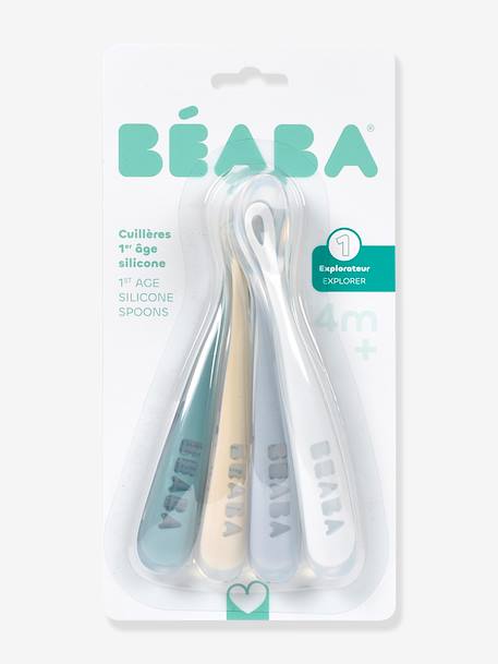 Lot de 4 cuillères 1er âge Soft sans BPA bleu/gris/ocre+BLUE/ EUCALYPTUS/ PINK/ MIST - vertbaudet enfant 